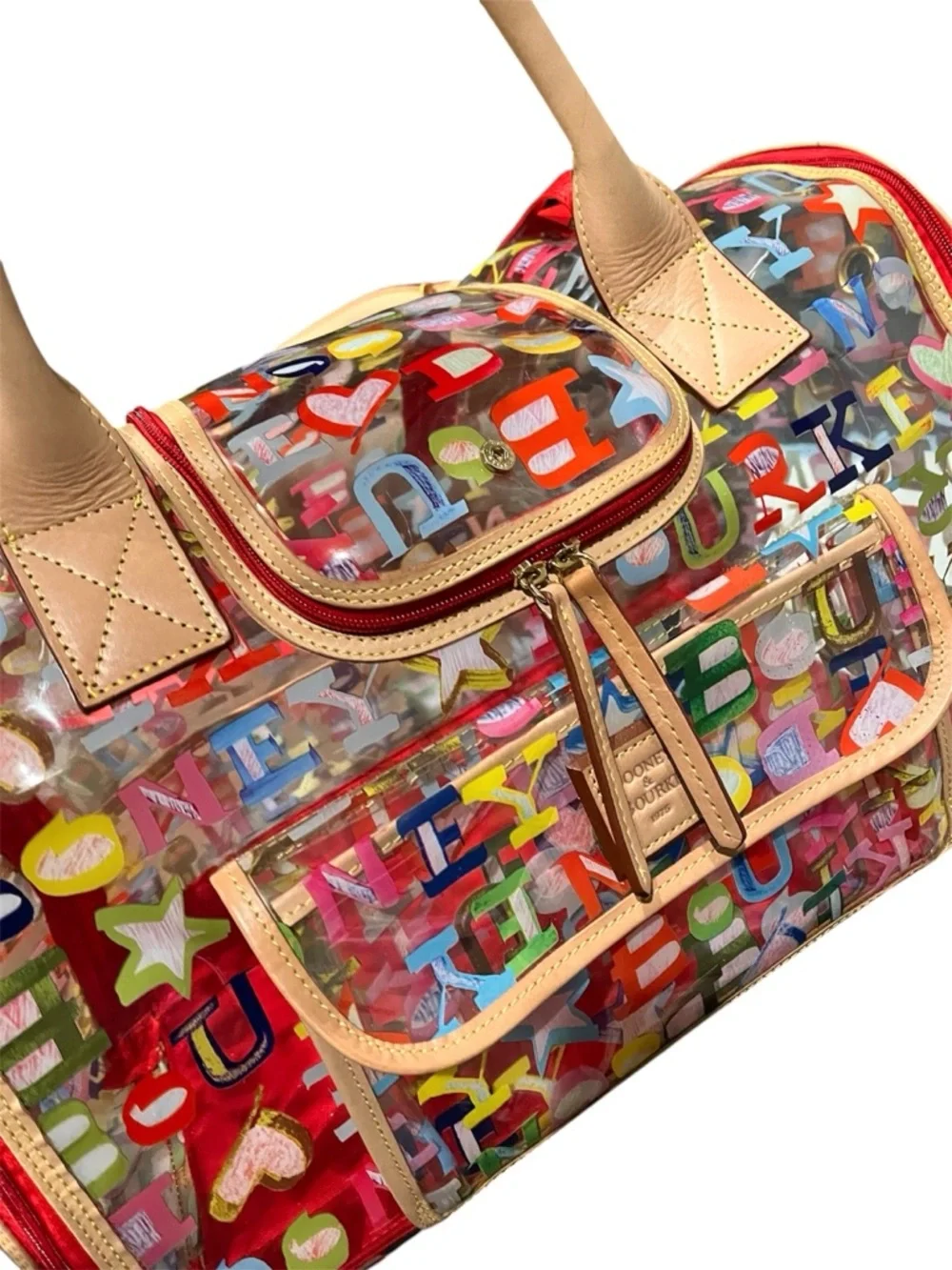 DOONEY & BOURKE Y2K MULTICOLOR PVC GRAFFITI ‘DOODLE’ DOG/PET CARRIER - 18 x 11